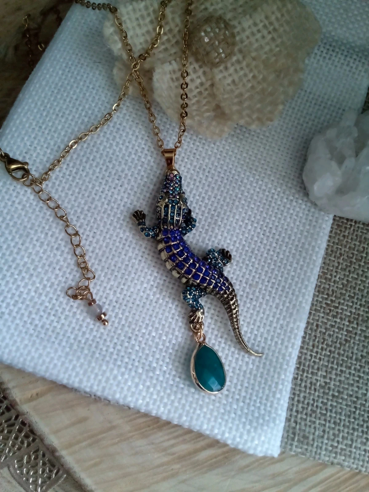 Collier avec crocodile zirconées et pierre d'apatite sertie – photo 2
